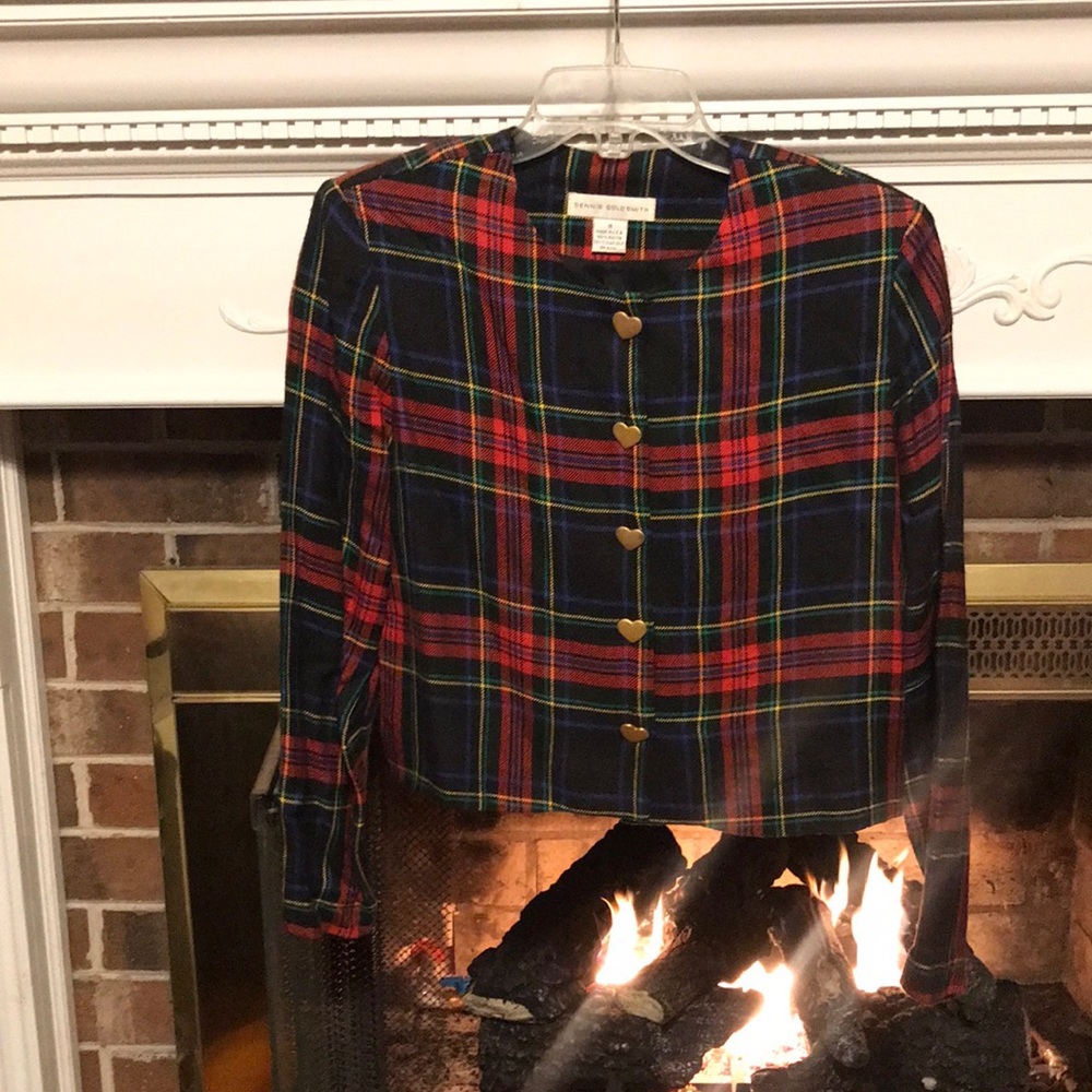 Cropped Black/Multicolor Plaid Jacket Euc - image 1